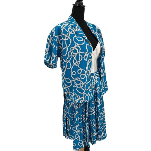 Vintage Y2K Diane Von Furstenberg Silk Pleated Rope Print Skirt Nautical Medium - Picture 5 of 5