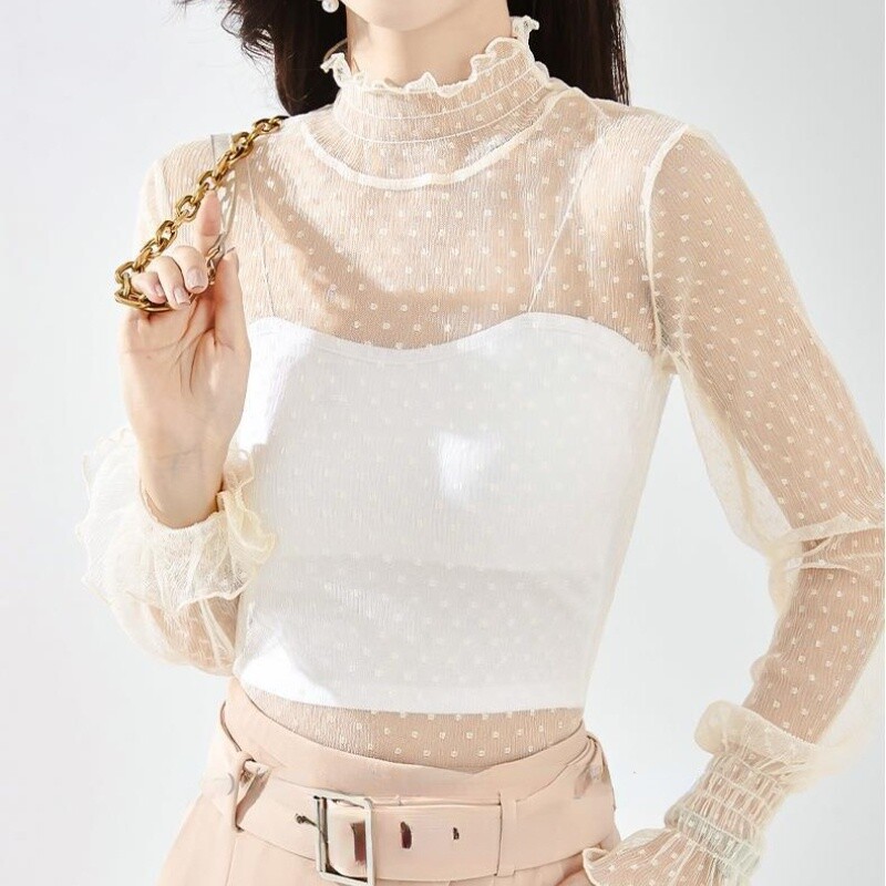 トップス DOT LACE SEE-THROUGH TOP (HIGH NECK) Dot lace see-through top (high neck)
