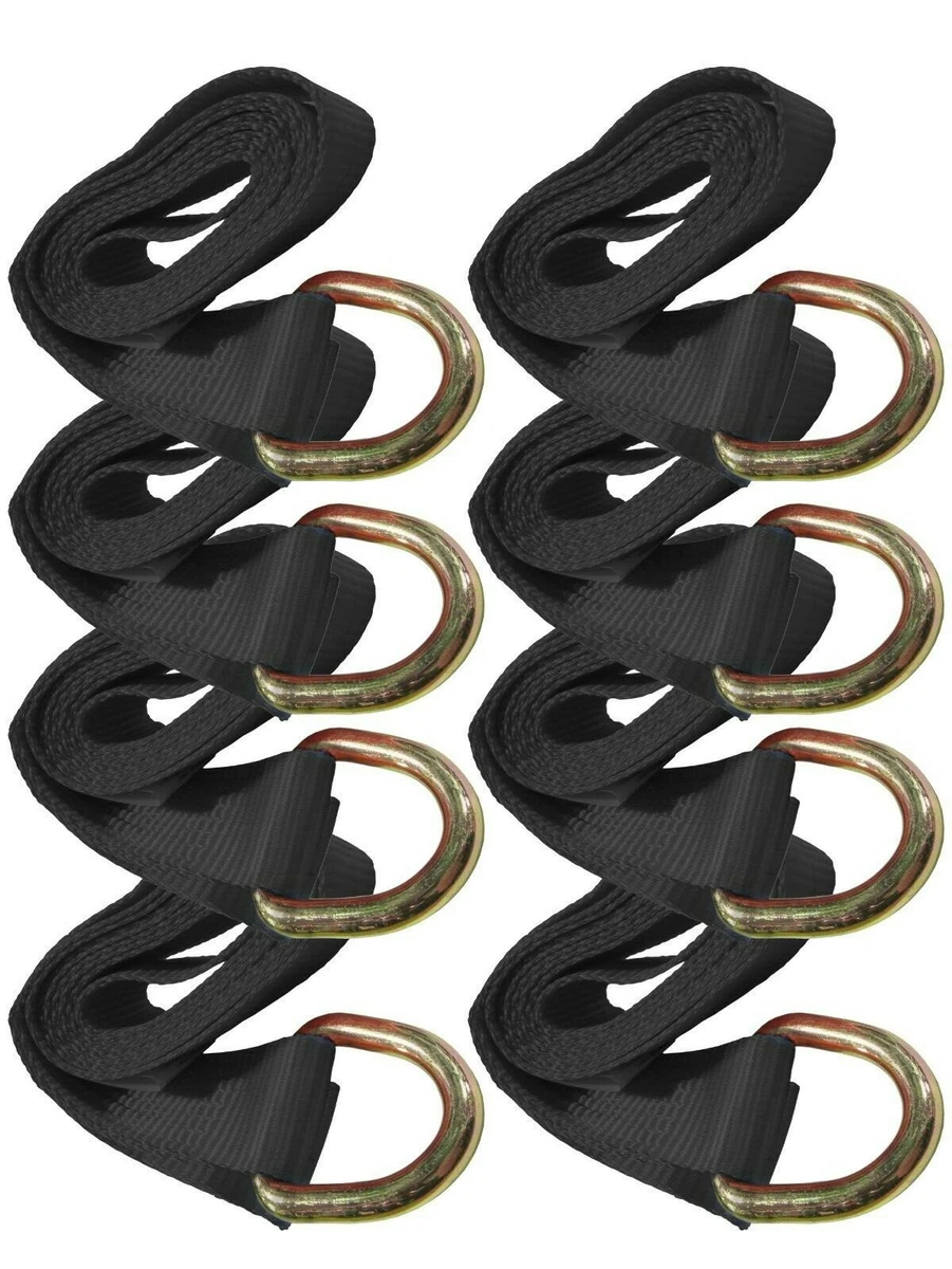 2 x 8 ft Black Tie Down Lasso Tire Wheel Strap with D Ring Tow (8 Pack)