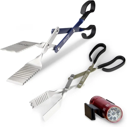 3-in-1 BBQ Tool|Lightweight|Tongs+Spatula+Scraper|15"+18"|With Flashlight
