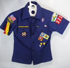 Boy Scouts of America Uniform Navy Blue Medium Youth Shirt With Patches and Pins