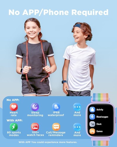 BIGGERFIVE Smart Watch for Kids, Fitness Tracker Watch Pedometer, Puzzle Game Ny - Picture 2 of 10