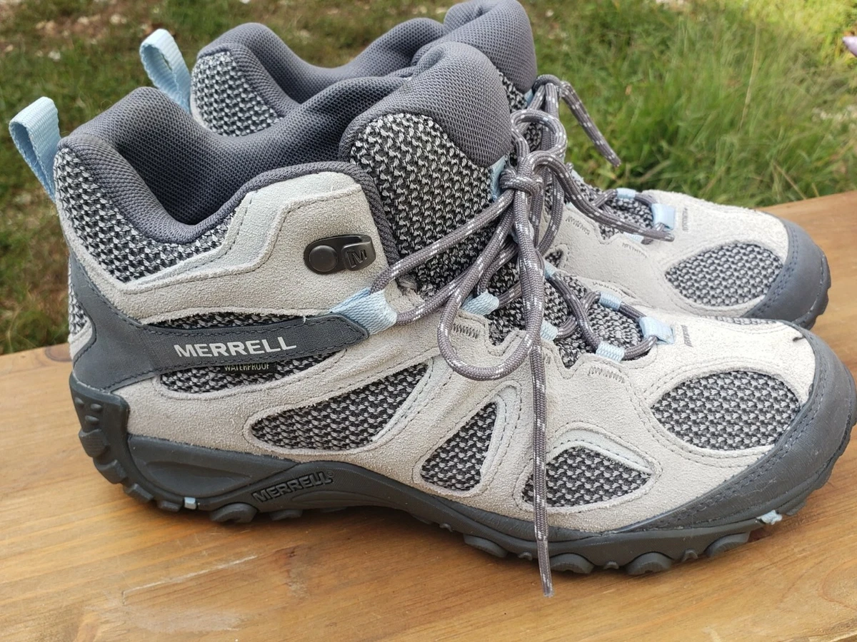 Merrell Mid Boot Hiker Waterproof Hiking Shoes Blue Grey Womens Size 9.5 J034316
