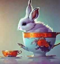 Diamond Painting Häschen Hase in der Tasse 40  x 40 cm Leinwand zum aufhängen