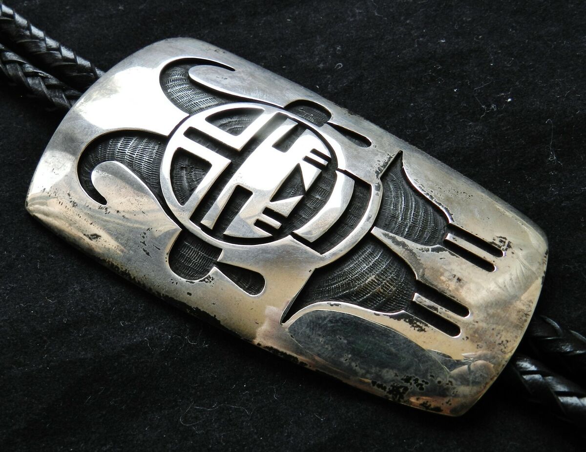 SUPERB* Bernard Dawahoya Hopi Sterling Silver Overlay Bolo SUPERB* Bernard Dawahoya Hopi Sterling Silver Overlay Bolo