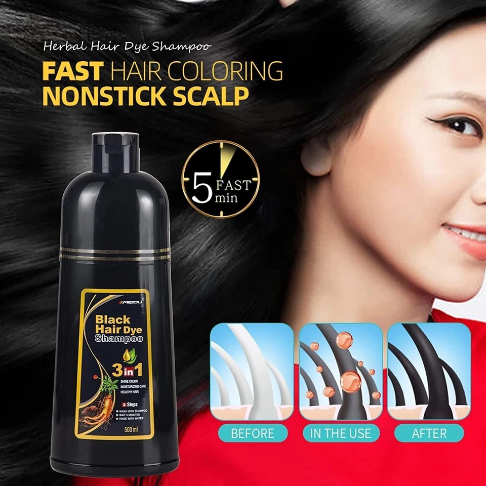 Champú tinte para el cabello instantáneo 3 en 1 + 100% cobertura gris - ingredientes herbales Foto 3 de 4