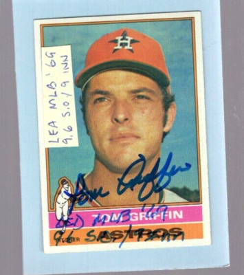 Autographed Tom Griffin Led MLB 69 9.6 SO 9 innings 1969 added Astros ...