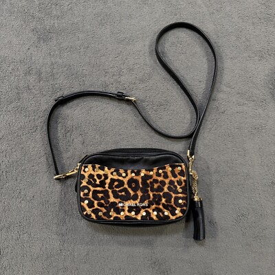 Michael Kors Jet Set Leopard Black Small Crossbody Women's Sling Bag