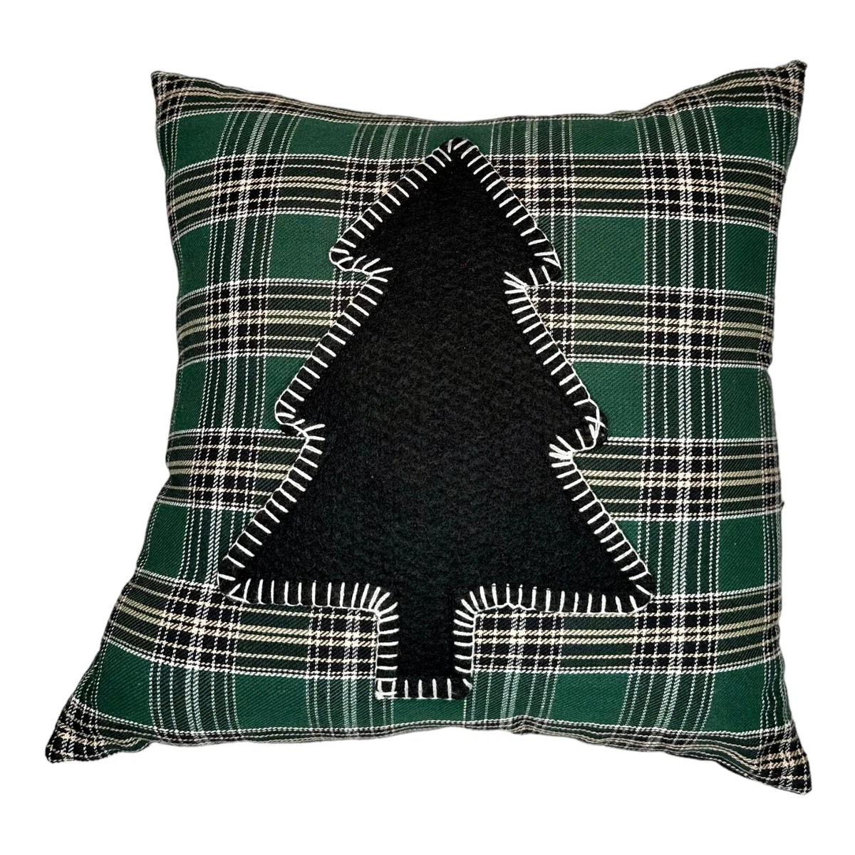 Kirklands Green and Black Plaid Christmas Tree Pillow 18 x 18 Farmhouse Country