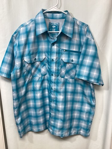 Reel Legends Blue Plaid L Short Sleeve Polyester Activewear Fishing Shirt B15