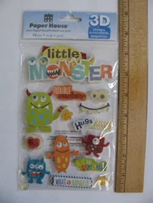 Paper House LITTLE MONSTER Troublemaker Hugs Kisses Monters Eyes 3D Stickers NOS
