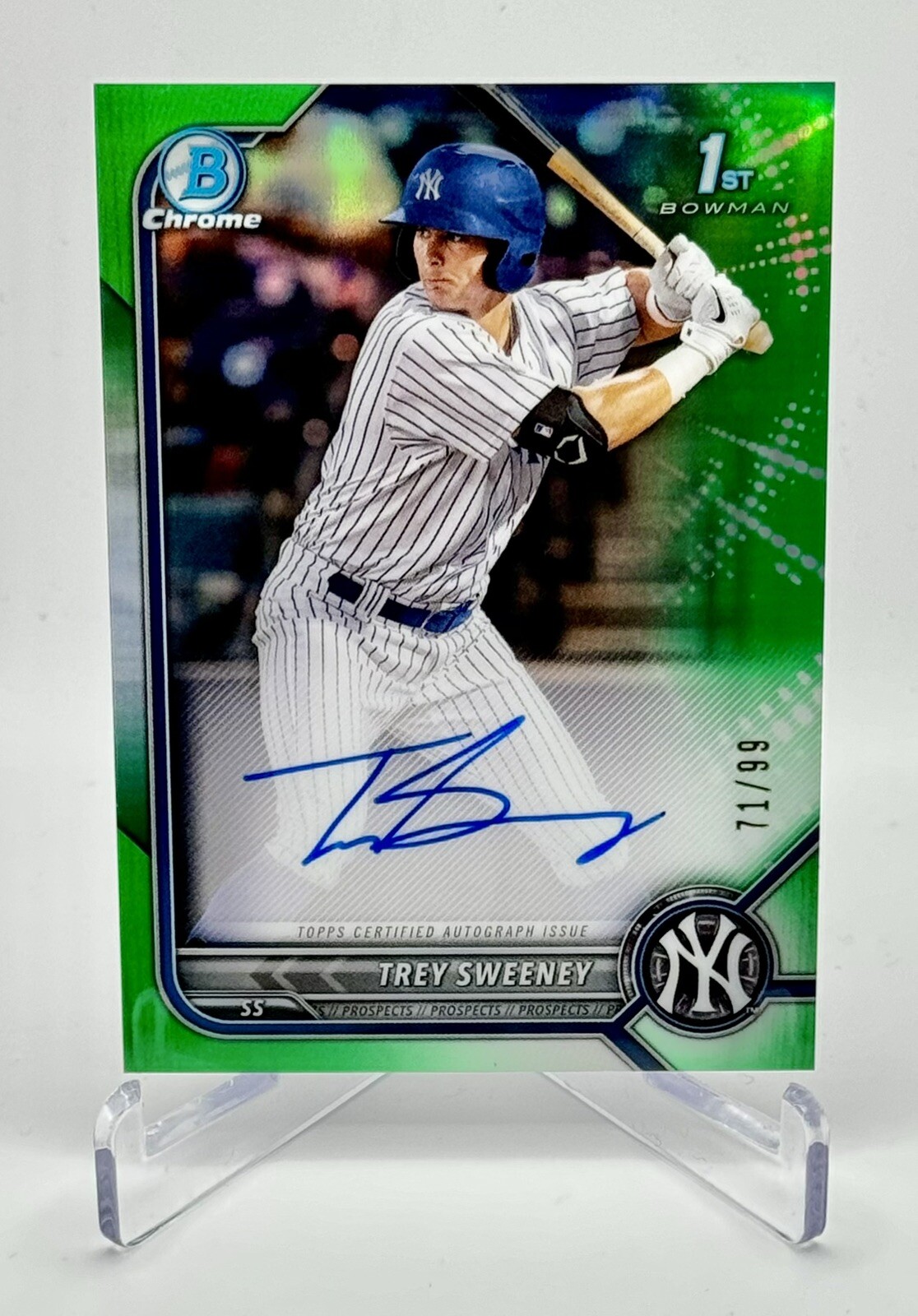Trey Sweeney 2022 Bowman Chrome 1st Auto RC Green Refractor /99 #CPA-TS