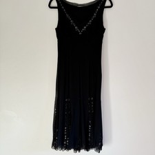 Elie Tahari 100% Silk Size 10 Dress Beaded With Slip Vintage 90s Babydoll Midi 