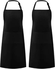 Syntus 2 Pack Adjustable Bib Aprons Water-Resistant with Pockets Cooking