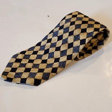 Altea Milano Men's Silk Tie Italian Made Blue Gold Diamond Pattern 3.75 X 57