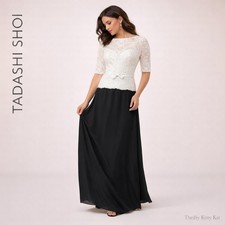 Tadashi Shoji Griffon Gown Lace Bodice Maxi Dress Black Ivory Belted Formal 8