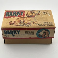 Vintage BARKY Barking Dog Tin Litho Toy Kanto Japan Friction Powered w/ Box