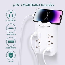 9 in 1 Wall Outlet Surge Protector with 6 AC Sockets 2 USB Ports 1 USB-C NEW