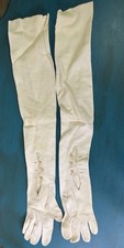 Vtg 50s Le Gant Trefousse Ivory Kid Opera Length Gloves 6 1/2 Pearls Steampunk