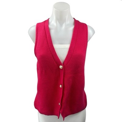 Love by Design Pink Sleeveless Pearl Button V-neck Knit Sweater Vest Tank Top XL