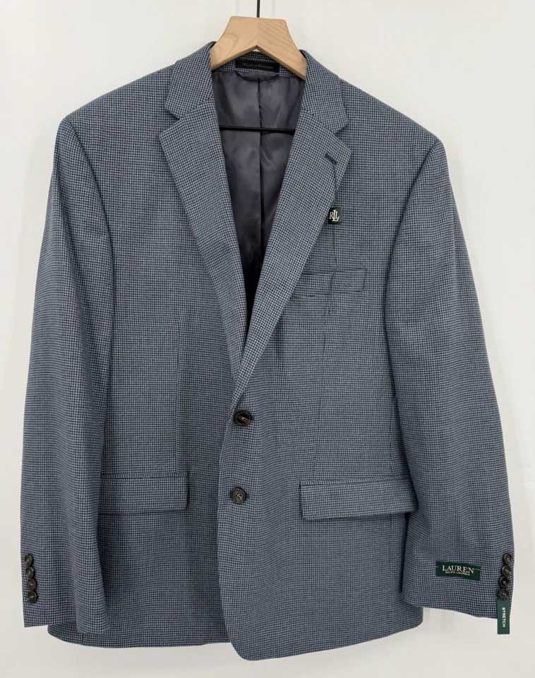 Abrigo Deportivo Ralph Lauren Para Hombres 44S Azul Pata de Gallo Blazer Chaqueta Dos Botones NUEVO Foto 2 de 4