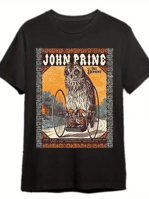 John Prine Pattern Men'S Short Sleeve T-shirt with Interesting Owl Design, Black