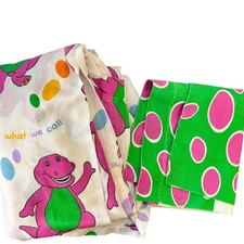 Barney The Dinosaur Flat Sheet  Pillowcase VTG 1992 Bibb Condition Issues Worn