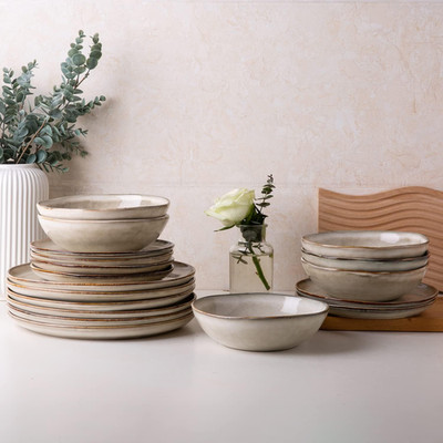 Handmade Reactive Glaze Stoneware Dinnerware Set 12pc for 4, Chip-Resist MW/DW!!
