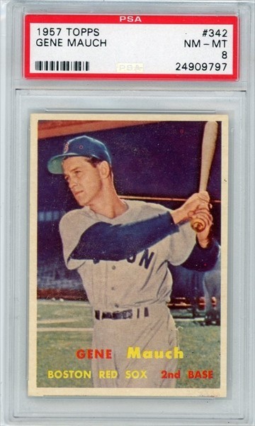 1957 Topps Baseball #342 Gene Mauch PSA 8 Beauty! Hard to find!