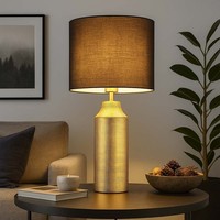 Nachttischleuchte Beistellleuchte Tischlampe Textil Schwarz Keramik Gold E27