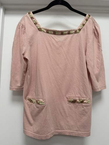 Marc Jacobs, Marc Jacobs Vintage Pink Square Neck 3/4 Sleeve Cotton Top w/Silk Trim L