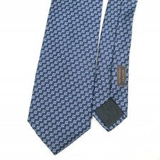HERMES French Made Small Pattern Silk Tie 8cm NAVY BLUE Used