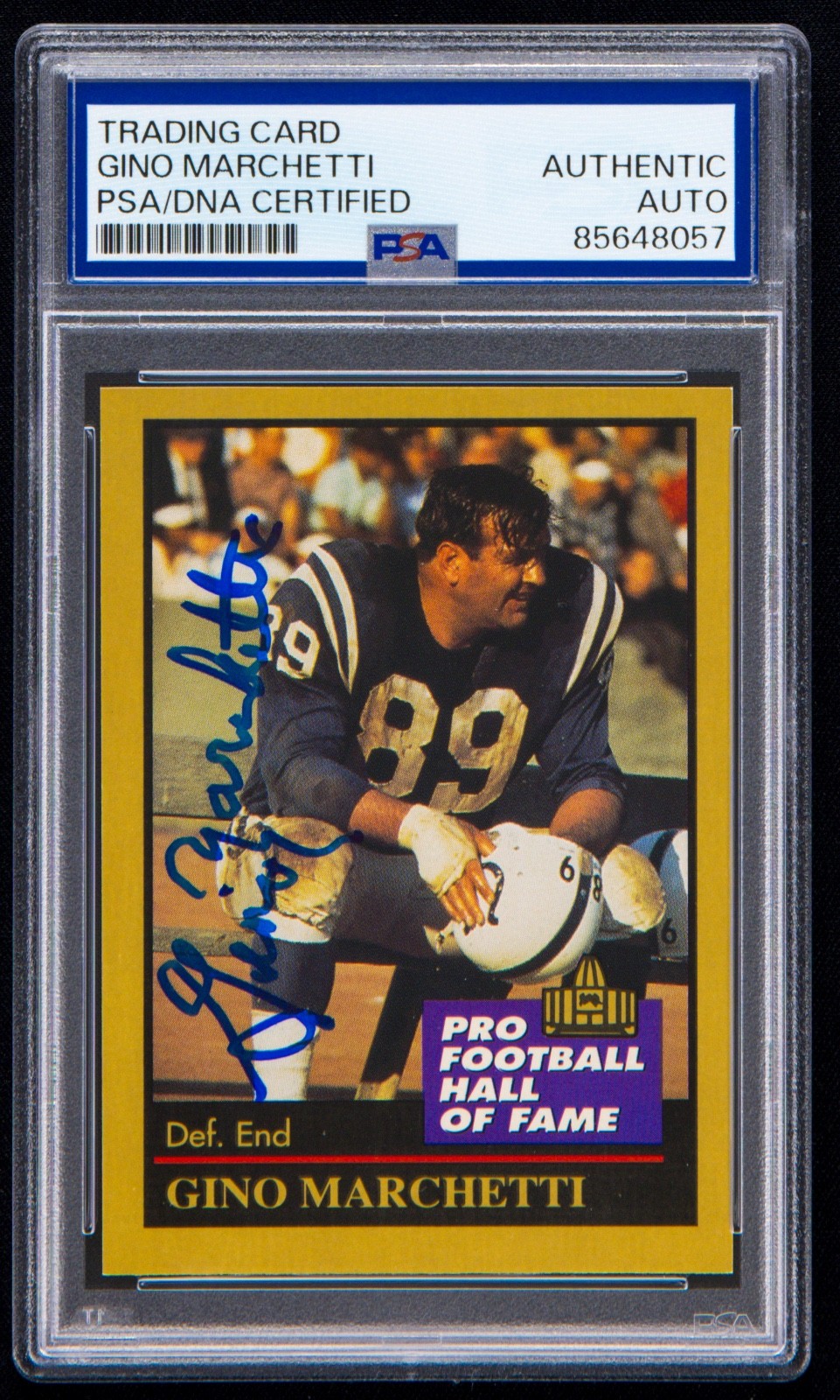 Gino Marchetti Signed 1991 Enor Pro Football HOF Card #92 (PSA) Baltimore Colts