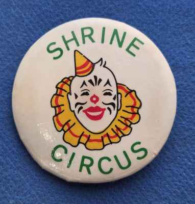 Vintage Shrine Circus 1.75  celluloid Pinback Button Clown Pin I2
