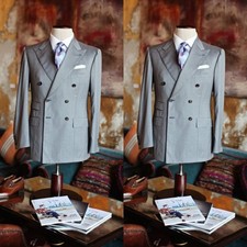 Gray Men's Suits Peak Lapel Double Breasted Business Wedding Groom Tuxedo 2piece