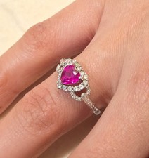 Vintage Sterling Silver Pink Topaz Halo Heart Ring 6