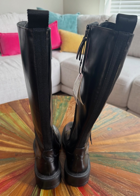 NEW ZARA Tall Lace Up BLACK Combat Boots Chunky Y2K Sz. 38 Women's