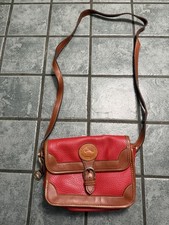 Vintage 90s Dooney  Bourke Red and Tan All Weather Leather Surrey Crossbody Bag