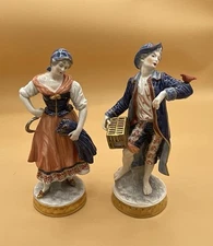 Antique Volkstedt Dresden Porcelain Set Of 2 Figurines - Thuringia Germany