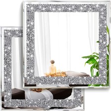 XIHACTY 2 Piece Wall Mirrors, Crush Diamond Mirrors Decor, Silver Decorative ...