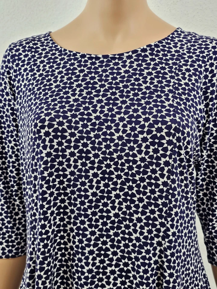 50 Tunika aus Jersey MARKS AND SPENCER navy blau bedruckt elfenbein ausgestellt - Bild 3 von 4