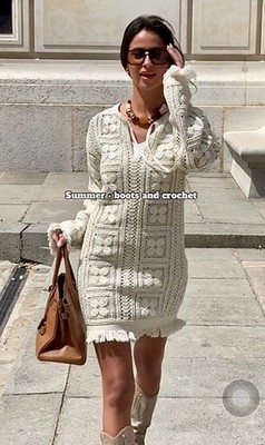 h&m crochet button dress H&M Crochet-Look Dress with Button Placket