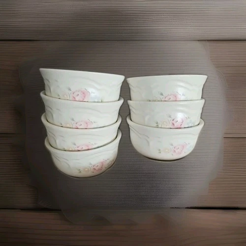 Vintage Pfaltzgraff Tea Rose Stoneware Nested Mixing Bowls 6-Piece Set