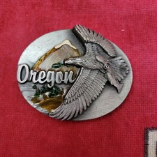 Vintage Siskiyou Belt Buckle, Eagle and Mountain over Oregon.