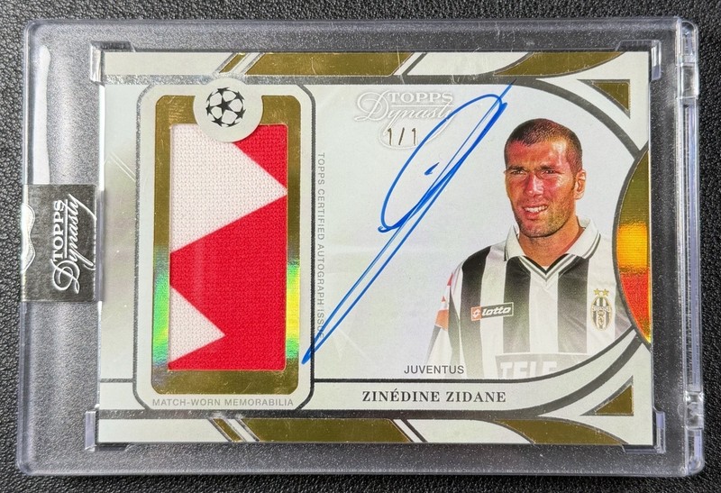 1/1 ZINEDINE ZIDANE 2024-25 TOPPS DYNASTY MATCH-WORN JERSEY PATCH AUTO GOLD 1/1