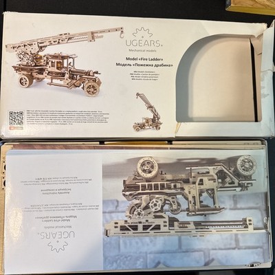 UGears Fire Truck with Ladder Wooden Mechanical Model 537 Pieces Open Box
