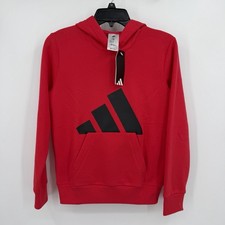 Adidas Boys Essential Big Logo Pullover Hoodie Sweatshirt M/10-12 Red Fleece