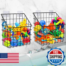 2 Pack Bath Toy Storage Organizer Basket, Large Metal Bathtub Toy Holder, Wall M