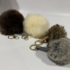 Set of 4 Faux Fur Pom Pom Assorted Neutral Brown Grey Keychain Bag Charms