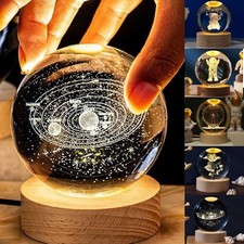 USB 3D Moon Planet Globe Galaxy Night Light LED Crystal Ball Table Lamp Bedside